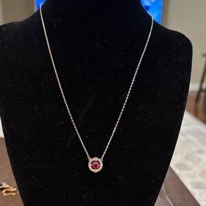 Sterling Silver Necklace with Pink Crystal Pendant